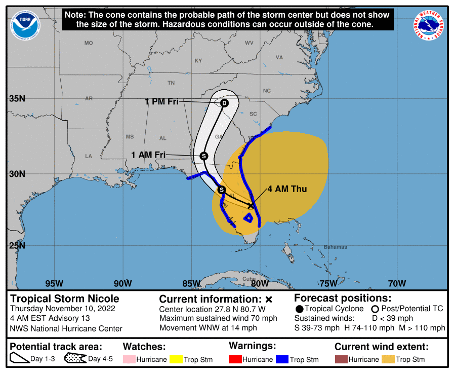 Hurricane Nicole: Florida Airport Closures – Nov 10 1000z