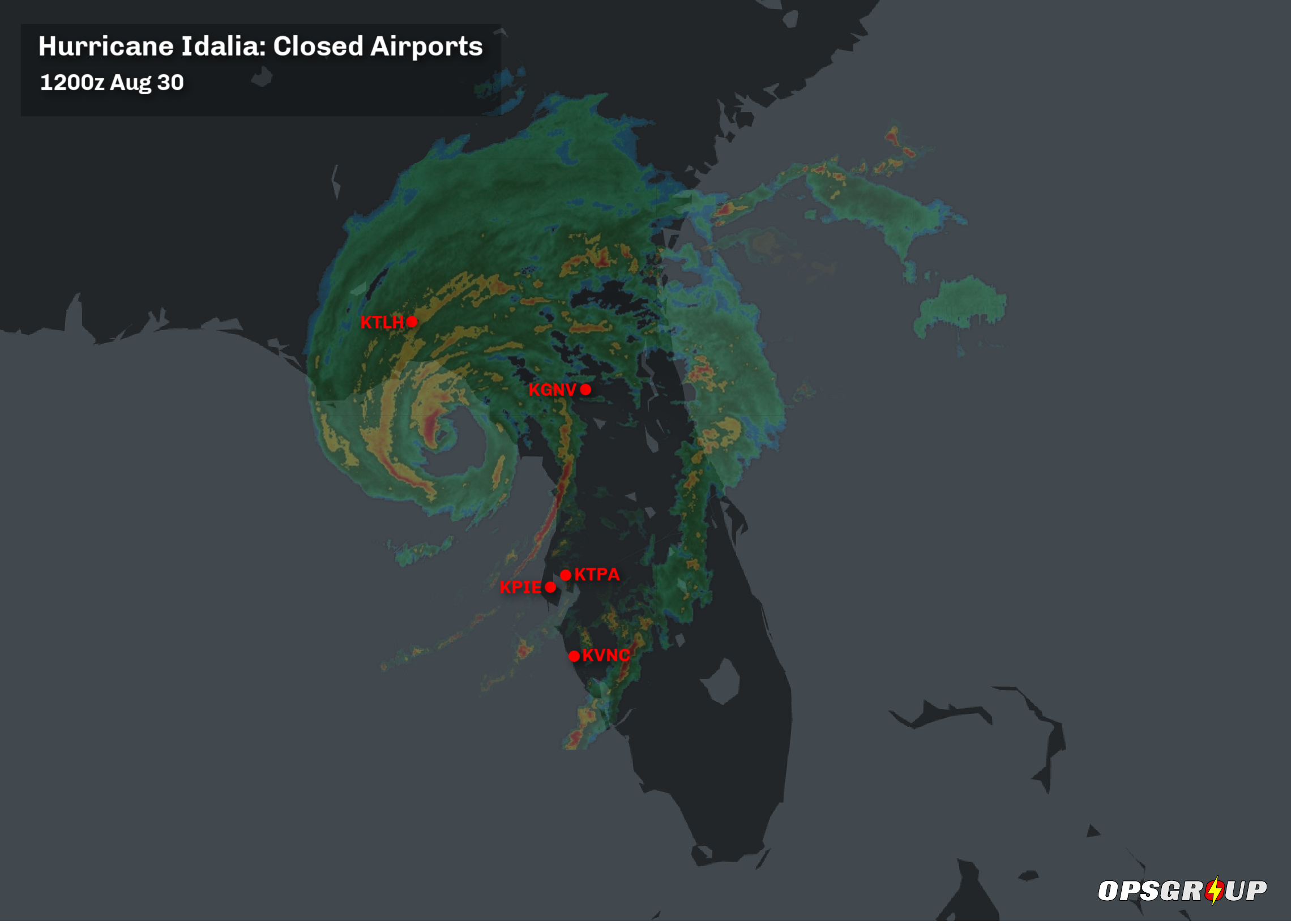 Hurricane Idalia: Florida Airport Closures – 1200z Aug 30