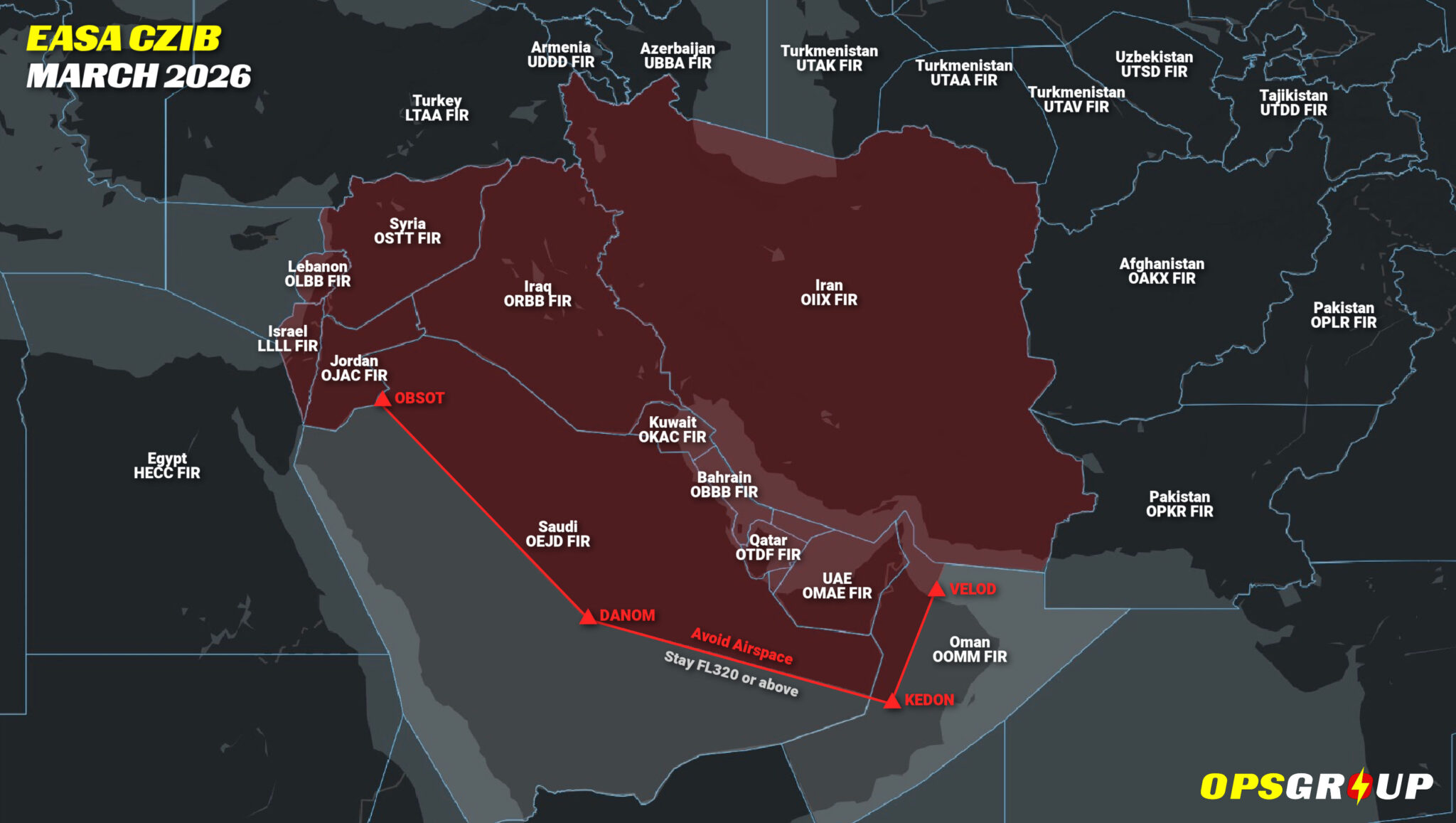 Airspace Closure Map Middle East Airspace – Current Operational Picture – International Ops ...